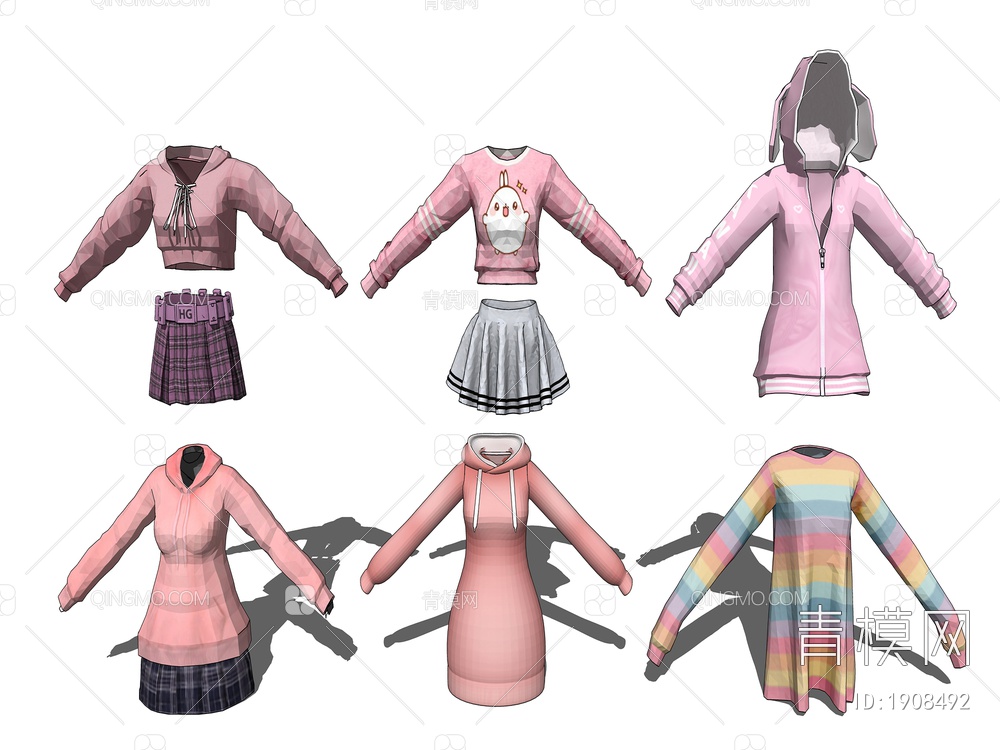 粉色服饰 套装衣服SU模型下载【ID:1908492】