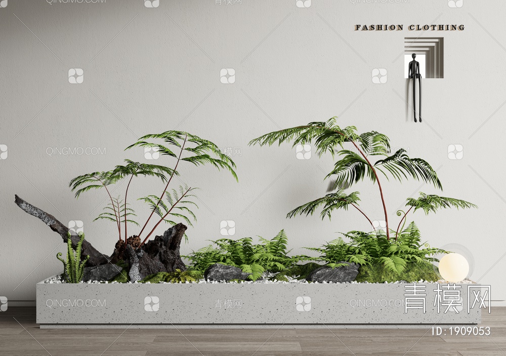绿植花箱 室内植物造景 蕨类植物组合 植物堆 微景观3D模型下载【ID:1909053】