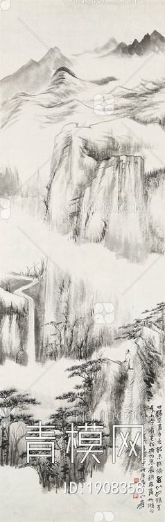 国画 水墨画 张大千 山水画贴图下载【ID:1908358】