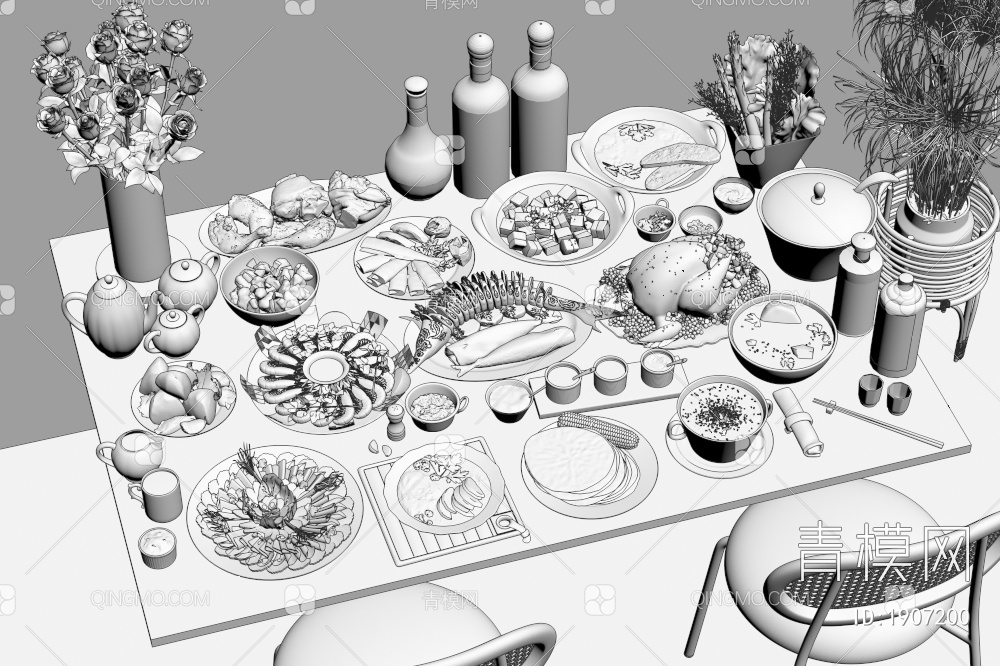 食物 中餐组合3D模型下载【ID:1907200】