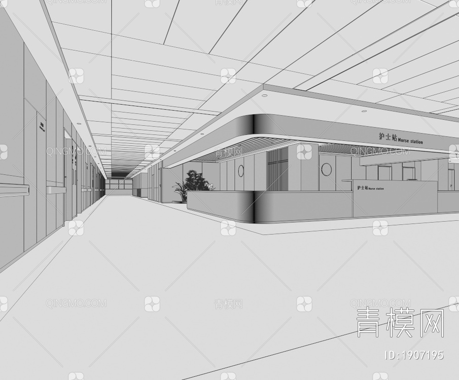 医院走廊 病房走廊 医院护士站 病房走廊3D模型下载【ID:1907195】