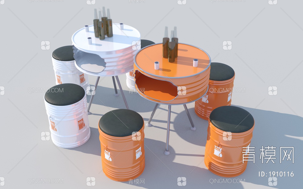 创意油桶桌椅组合3D模型下载【ID:1910116】