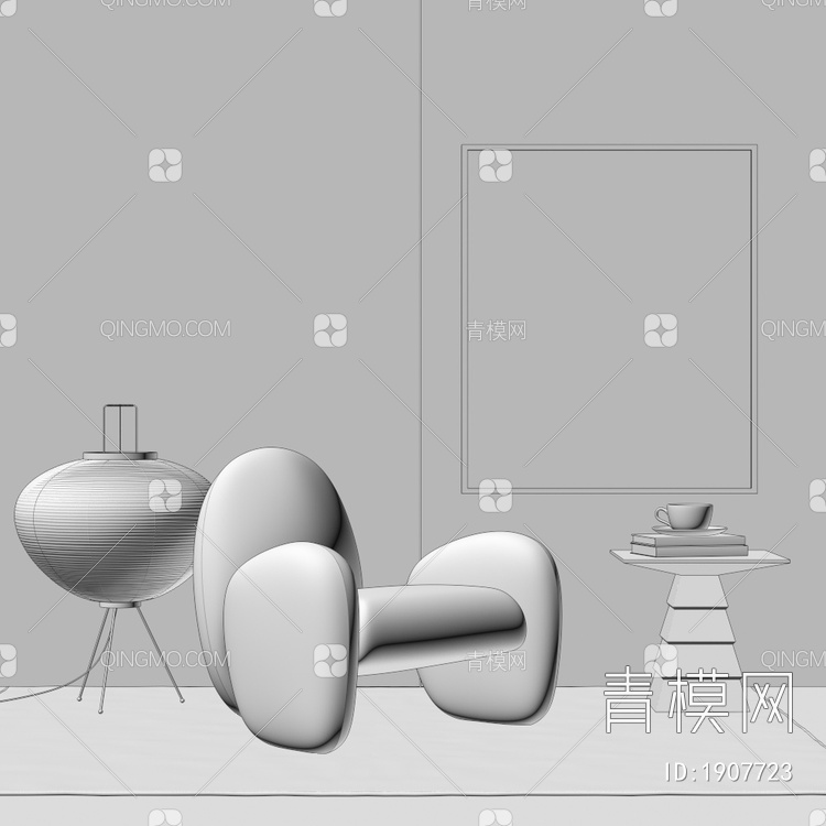 GUBI单人沙发  落地灯  边几 装饰画3D模型下载【ID:1907723】