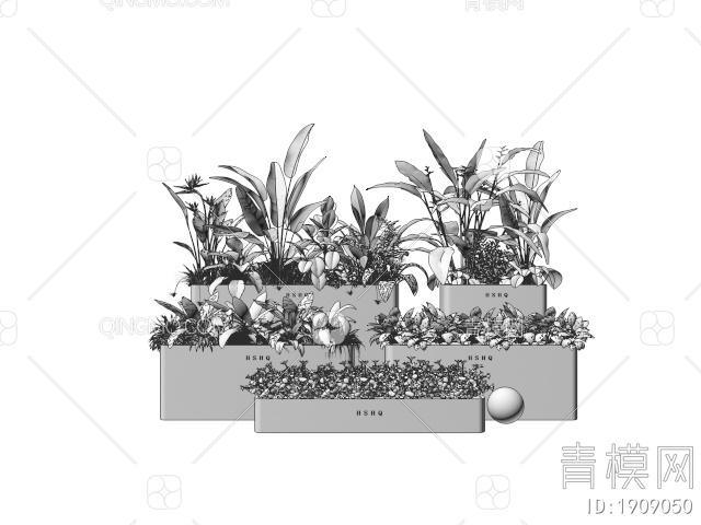 户外绿植 花箱 移动花箱 植物组合3D模型下载【ID:1909050】