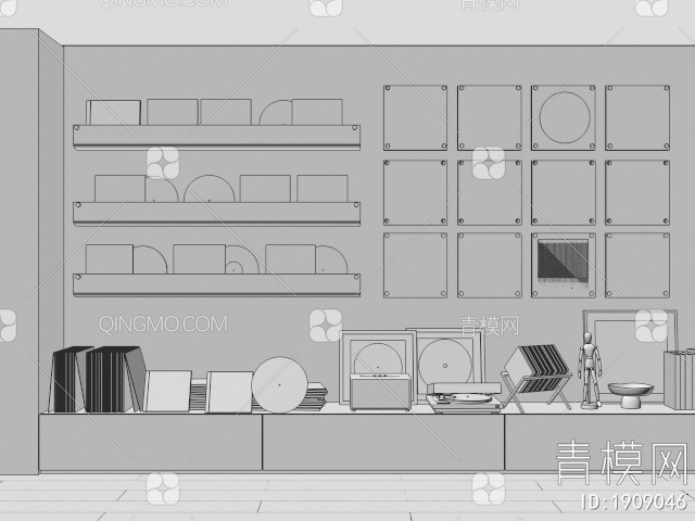 唱片摆件 唱片机 CD碟片 音响 墙饰挂件3D模型下载【ID:1909046】