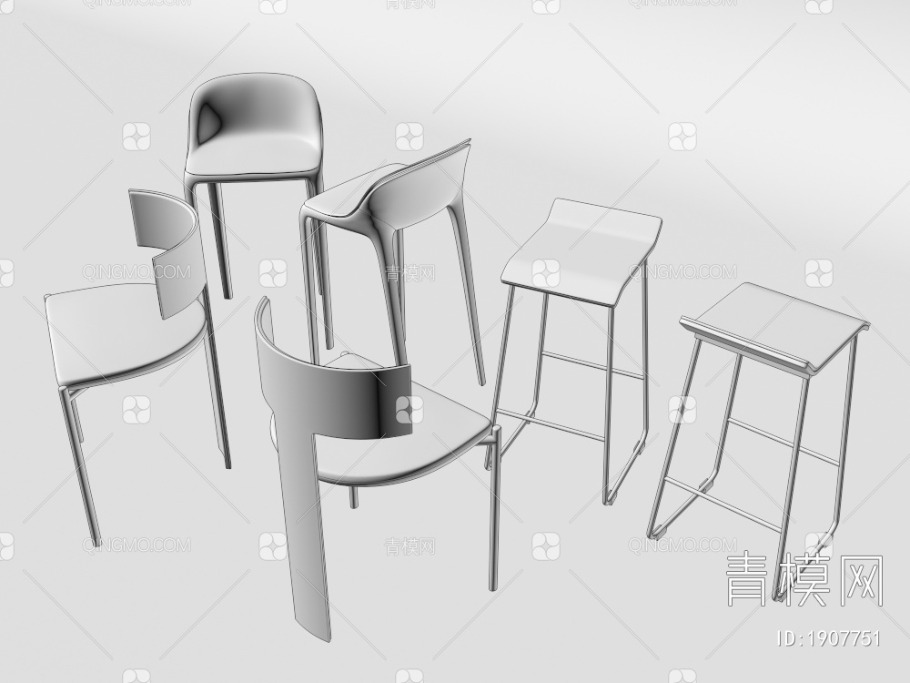 吧椅组合3D模型下载【ID:1907751】