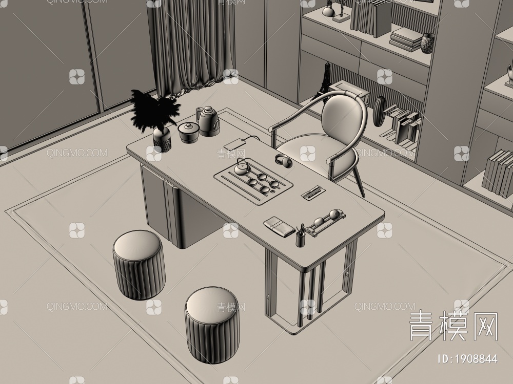 茶桌椅组合3D模型下载【ID:1908844】