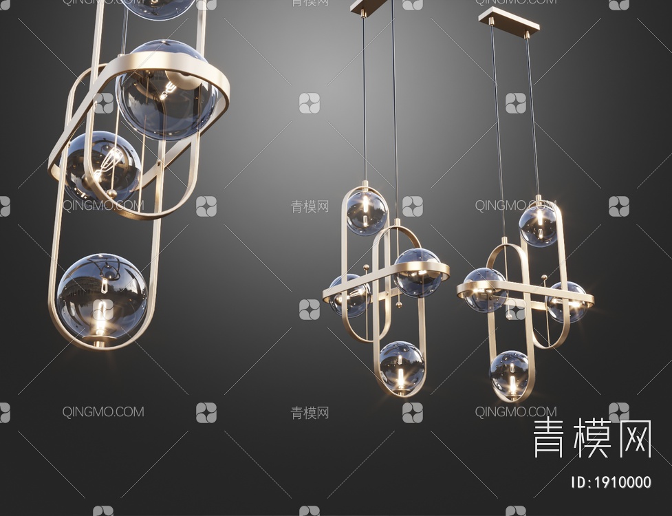 金属玻璃吊灯3D模型下载【ID:1910000】
