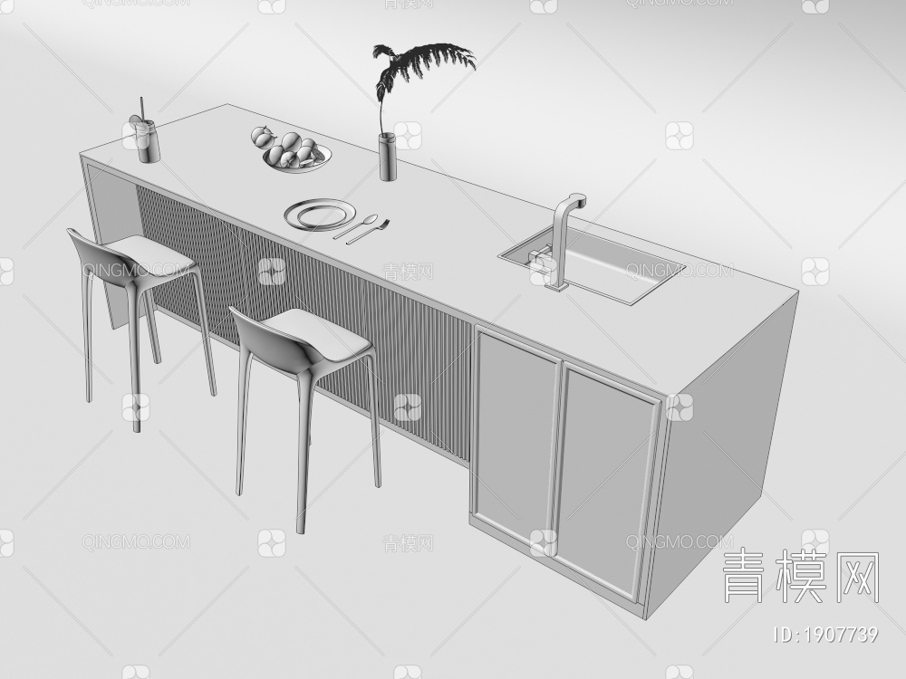 吧台，吧椅，岛台3D模型下载【ID:1907739】