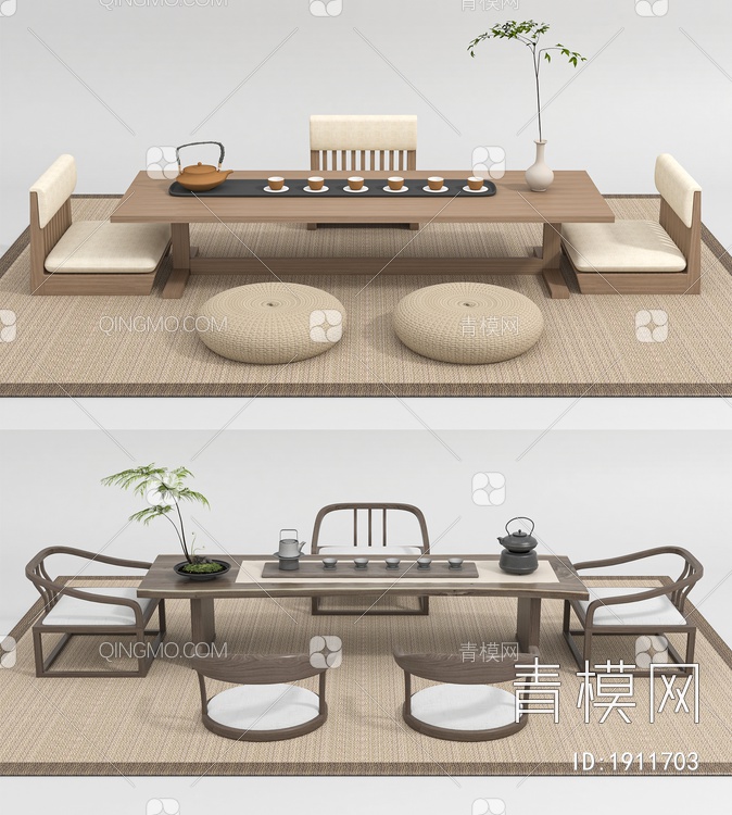 榻榻米茶桌椅3D模型下载【ID:1911703】