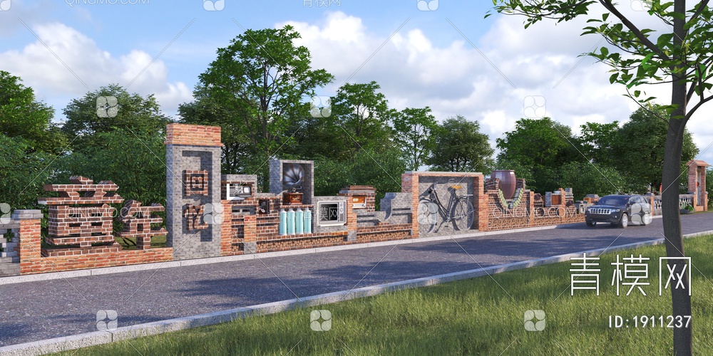 乡村景墙_文化墙3D模型下载【ID:1911237】
