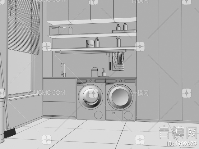 生活家电 阳台洗衣机3D模型下载【ID:1909628】