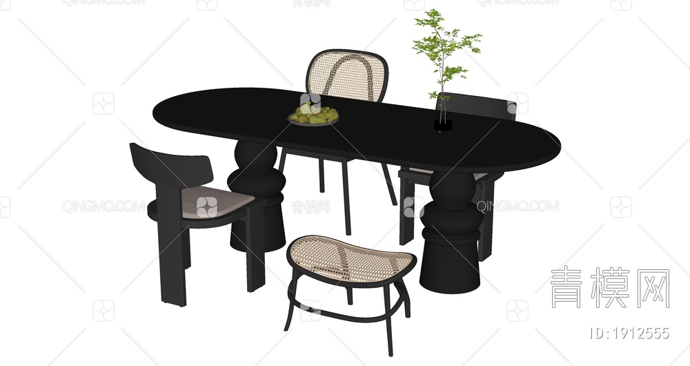 中古风餐桌椅组合SU模型下载【ID:1912555】