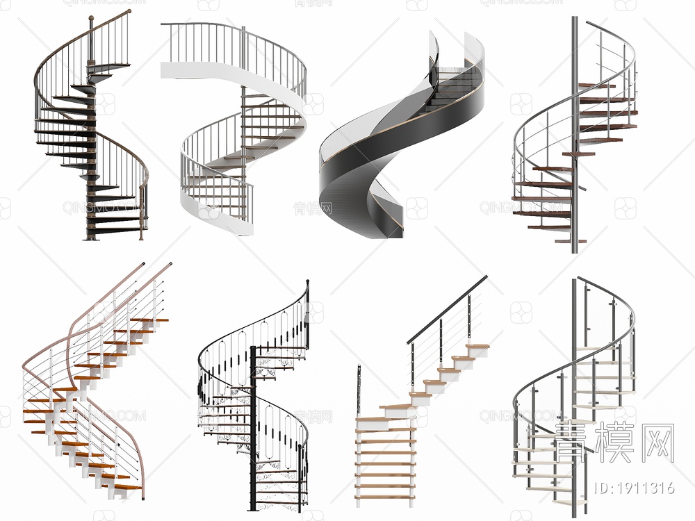 楼梯 旋转楼梯 扶手楼梯 木艺楼梯3D模型下载【ID:1911316】