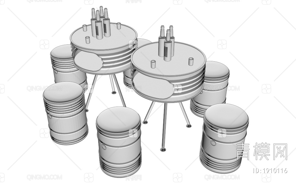 创意油桶桌椅组合3D模型下载【ID:1910116】