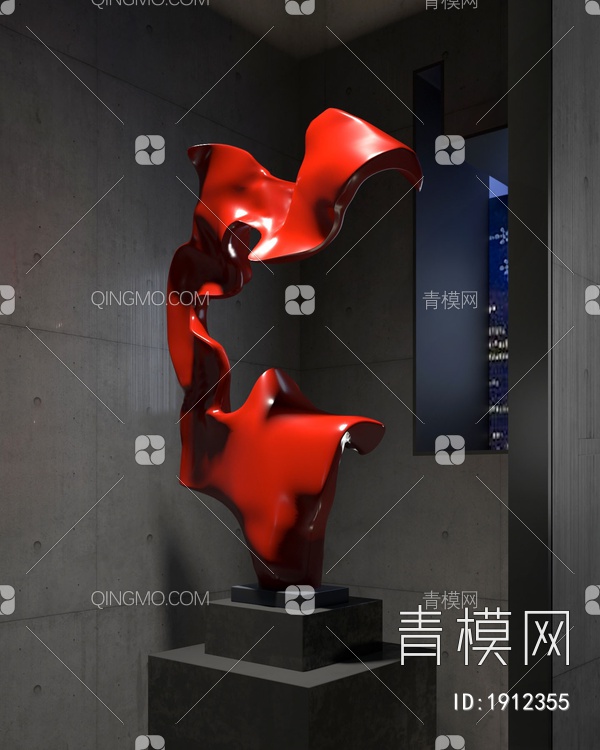 室内雕塑装置_红色雕塑摆件3D模型下载【ID:1912355】