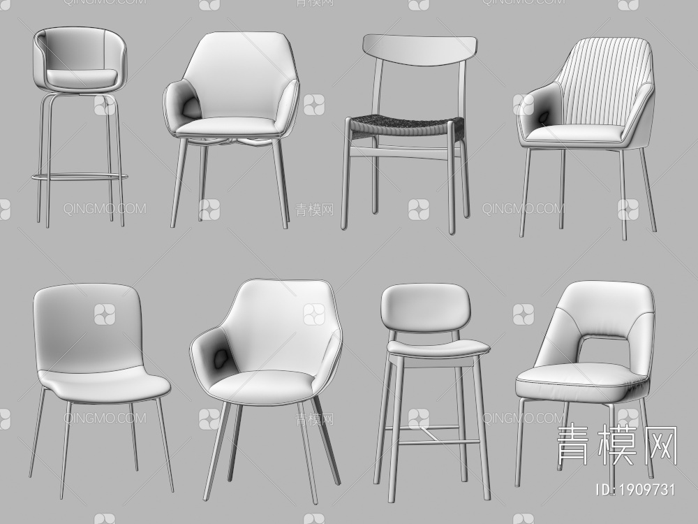 休闲椅 吧椅 吧凳 高脚凳 餐椅 椅子 凳子3D模型下载【ID:1909731】