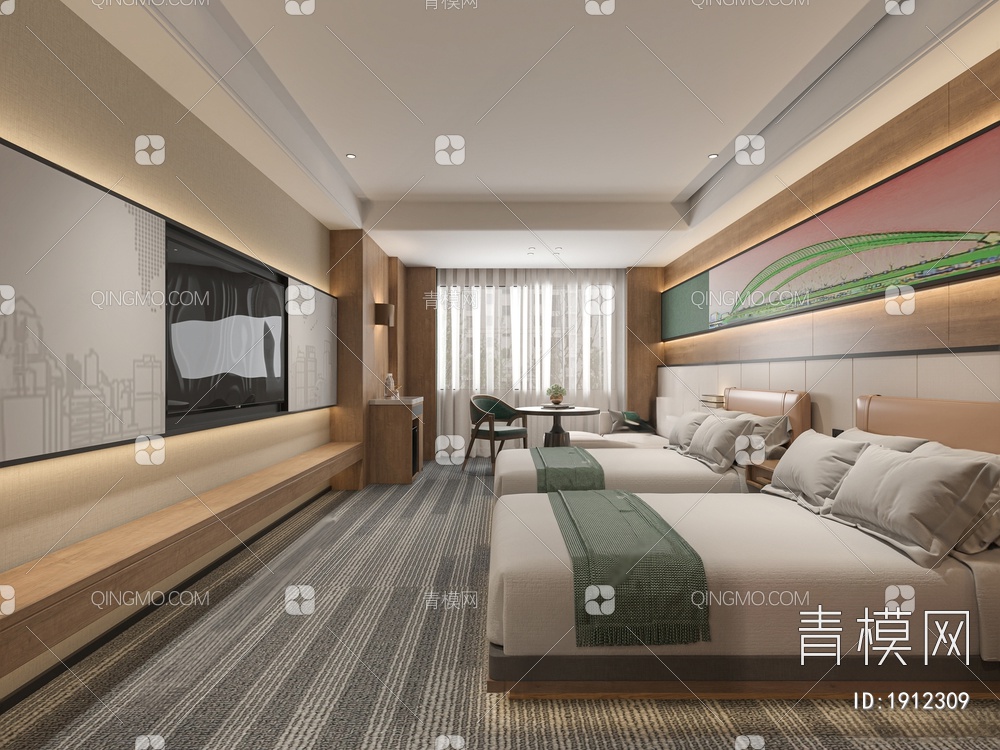 酒店双床房3D模型下载【ID:1912309】