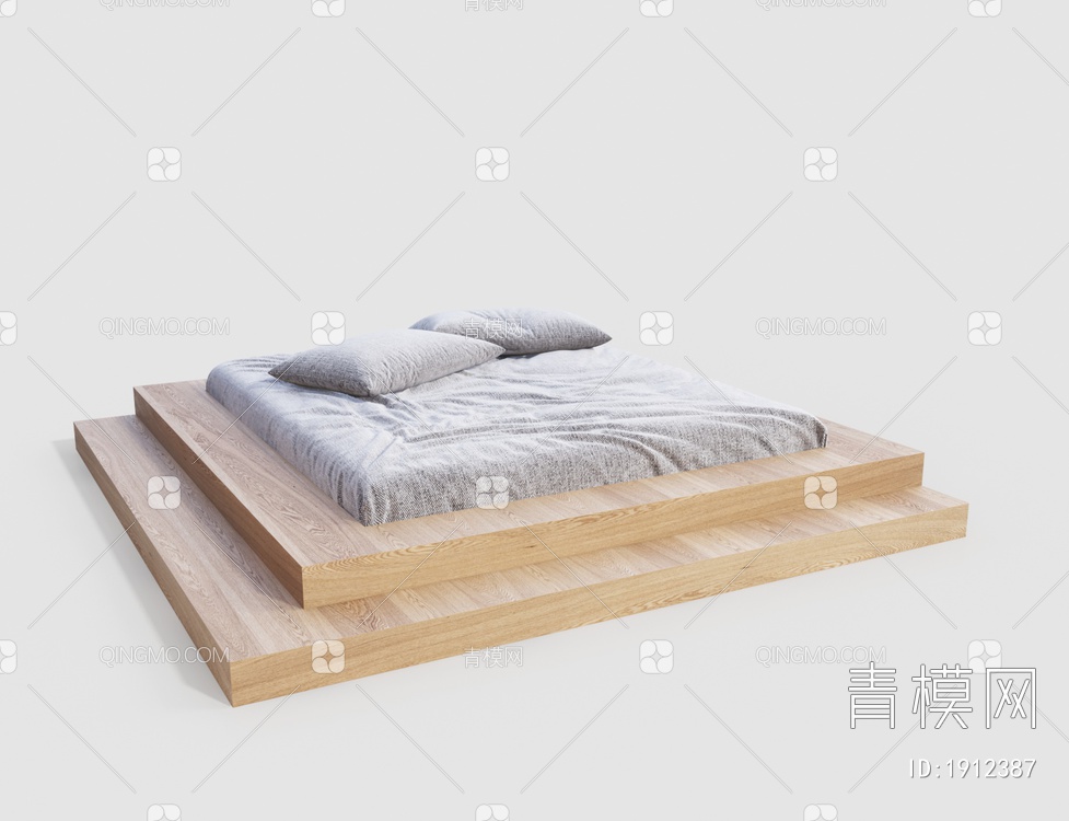双人床 卧室床 榻榻米3D模型下载【ID:1912387】