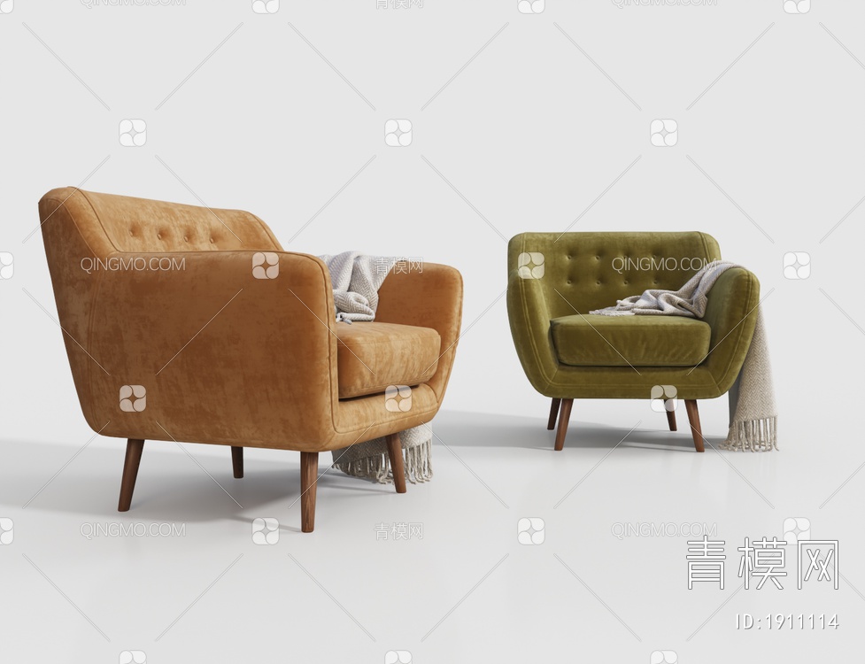 绒布休闲椅 休闲沙发3D模型下载【ID:1911114】