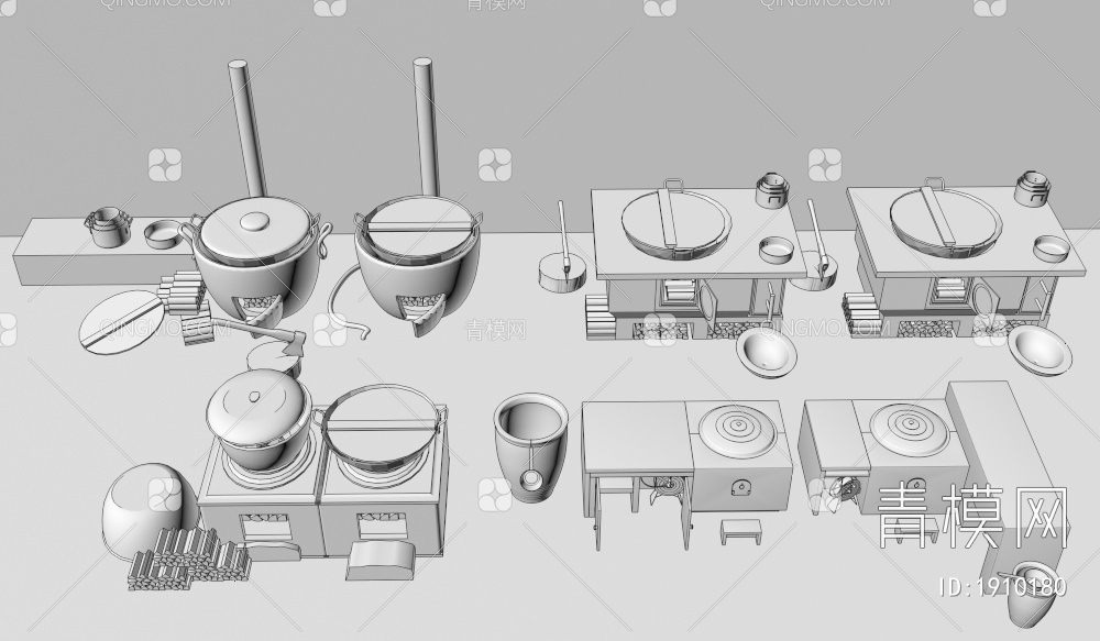 农村灶台组合3D模型下载【ID:1910180】