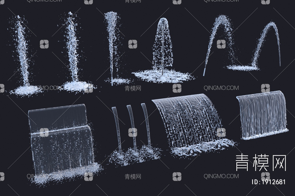 喷泉 旱喷 跌水集合3D模型下载【ID:1912681】