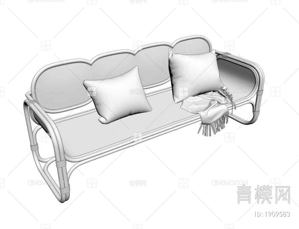藤编室外休闲长椅3D模型下载【ID:1909583】