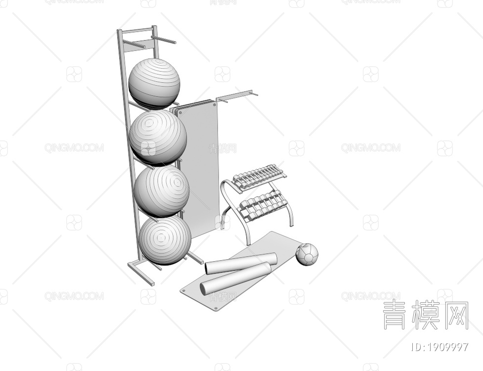 健身器材 瑜伽球 瑜伽垫 哑铃3D模型下载【ID:1909997】