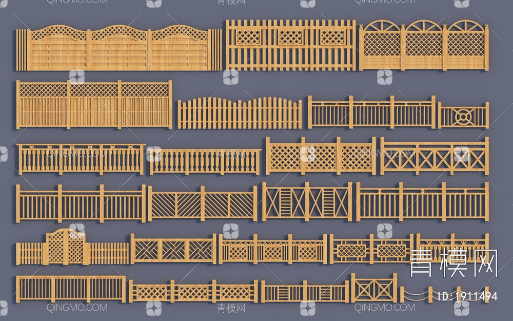 实木栏杆 护栏 小院围栏3D模型下载【ID:1911494】