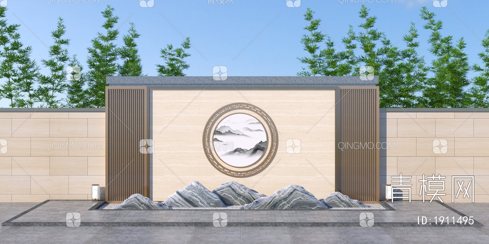 山水景墙3D模型下载【ID:1911495】