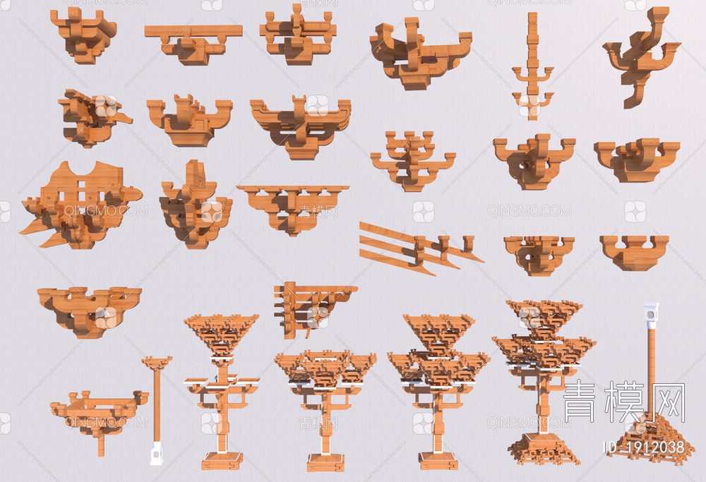 古建构件_斗拱_榫卯结构3D模型下载【ID:1912038】