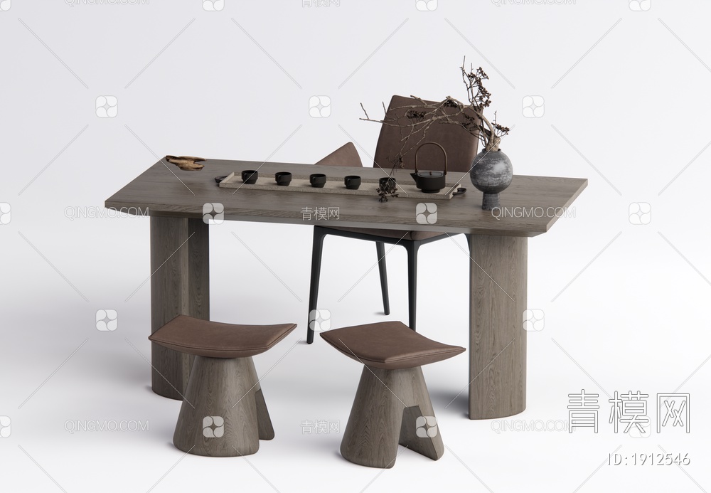 餐桌椅组合 茶台SU模型下载【ID:1912546】