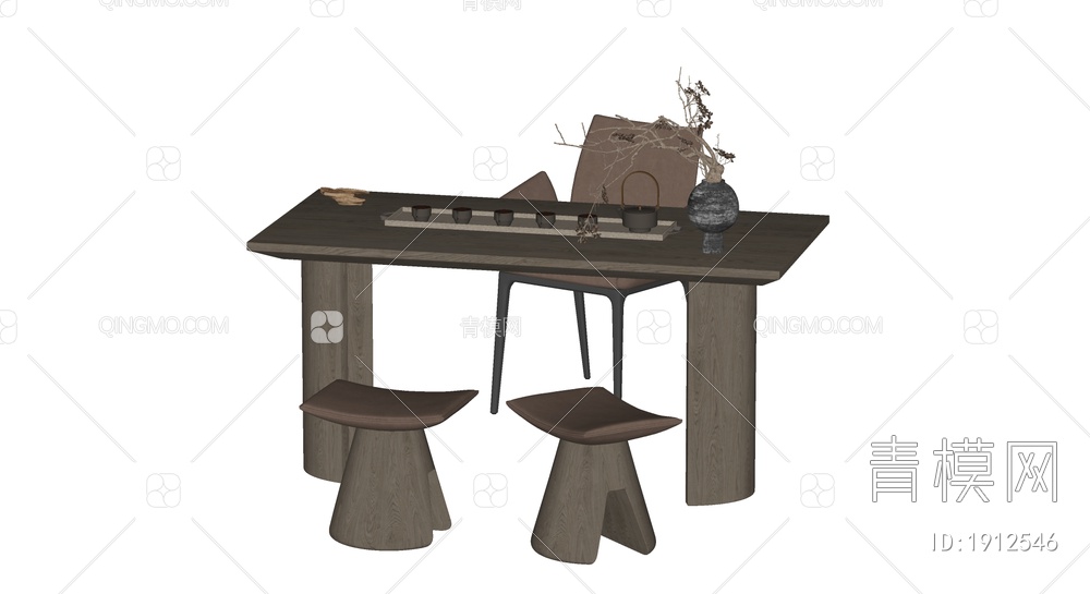 餐桌椅组合 茶台SU模型下载【ID:1912546】