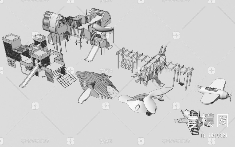 城堡主题儿童器械组合_滑滑梯3D模型下载【ID:1910021】