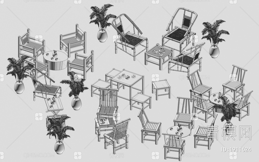 休闲桌椅组合3D模型下载【ID:1911624】
