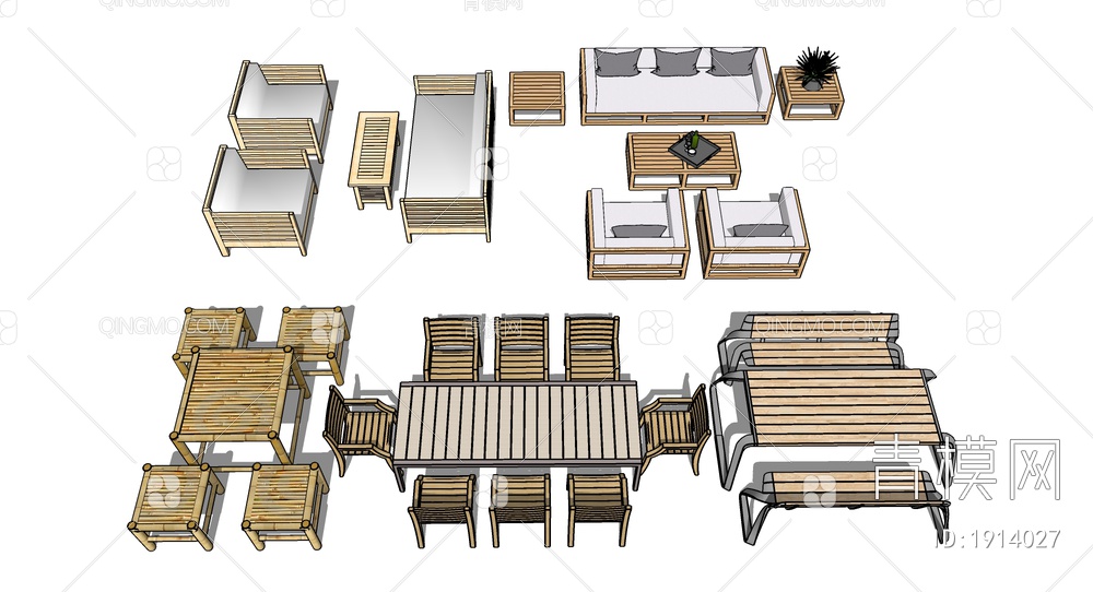 竹编桌椅SU模型下载【ID:1914027】
