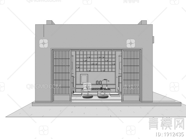 茶室 榻榻米茶室 茶桌椅 茶台 推拉门3D模型下载【ID:1912435】