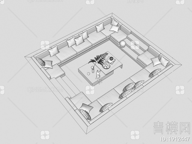 下沉式沙发茶几组合 卡座沙发3D模型下载【ID:1912447】