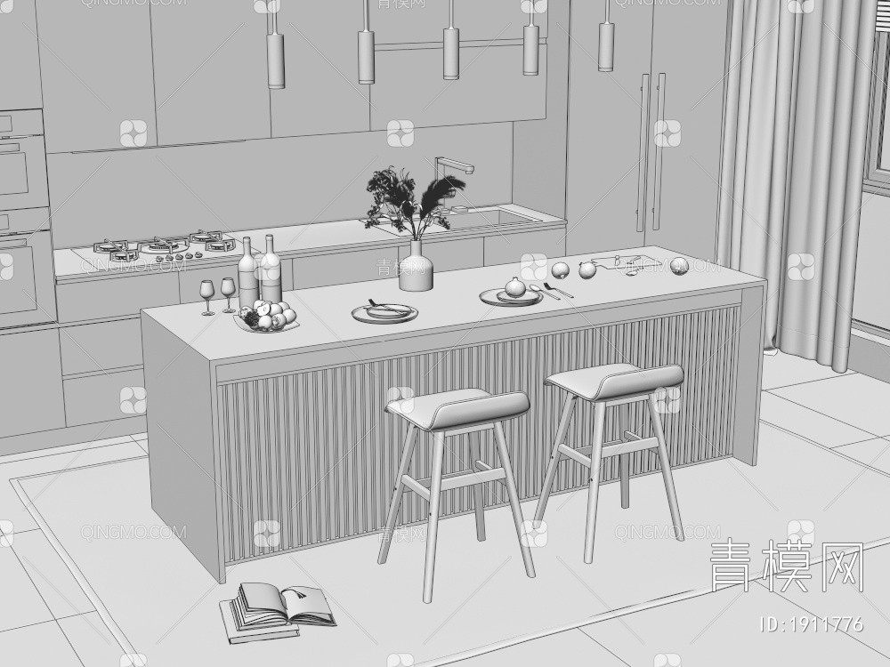 开放式厨房3D模型下载【ID:1911776】