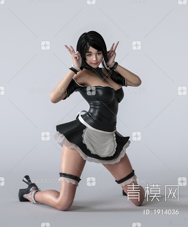女仆装少女3D模型下载【ID:1914036】