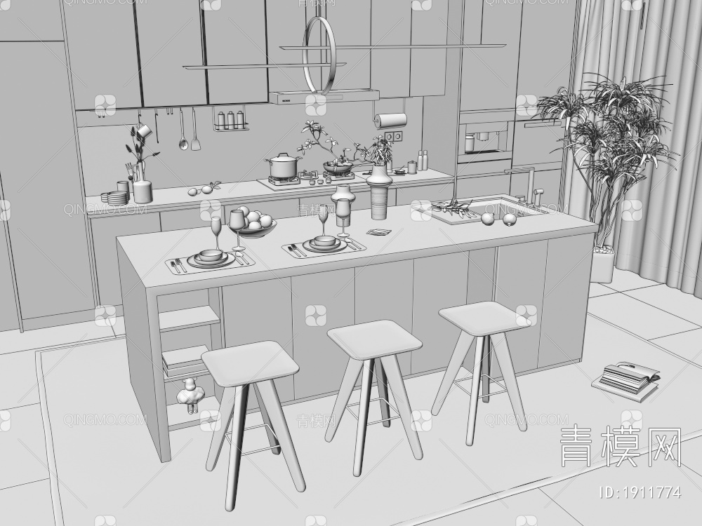 开放式厨房3D模型下载【ID:1911774】