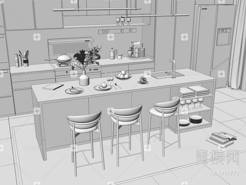 开放式厨房3D模型下载【ID:1911773】