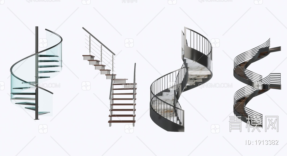 铁艺旋转楼梯组合SU模型下载【ID:1913382】