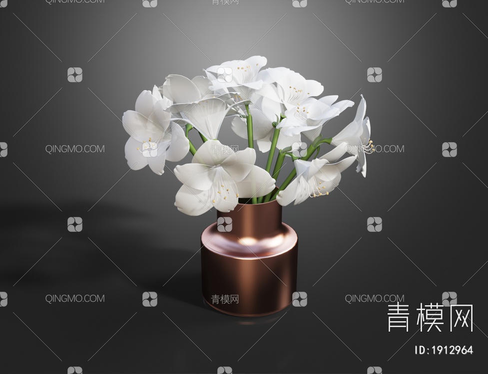 百合花瓶 花卉 百合插枝 盆栽植物3D模型下载【ID:1912964】