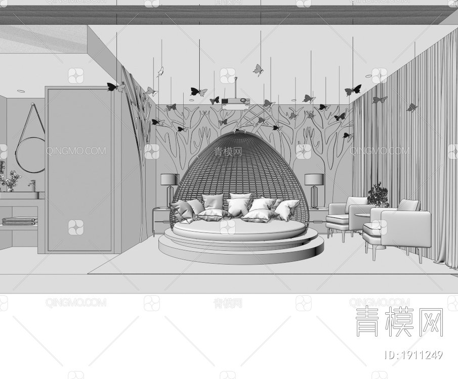 民宿客房 标准房酒店 房间 宾馆房间3D模型下载【ID:1911249】