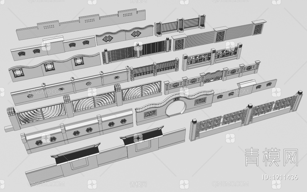 景墙围墙集合3D模型下载【ID:1911436】