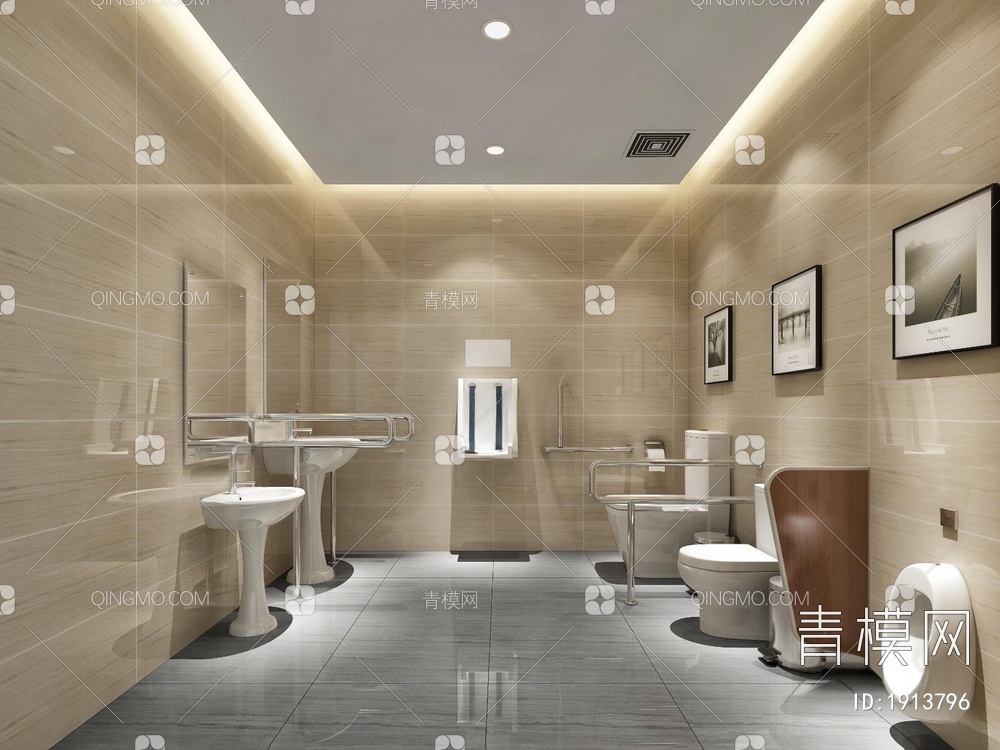 残疾人卫生间 厕所 洗手间3D模型下载【ID:1913796】