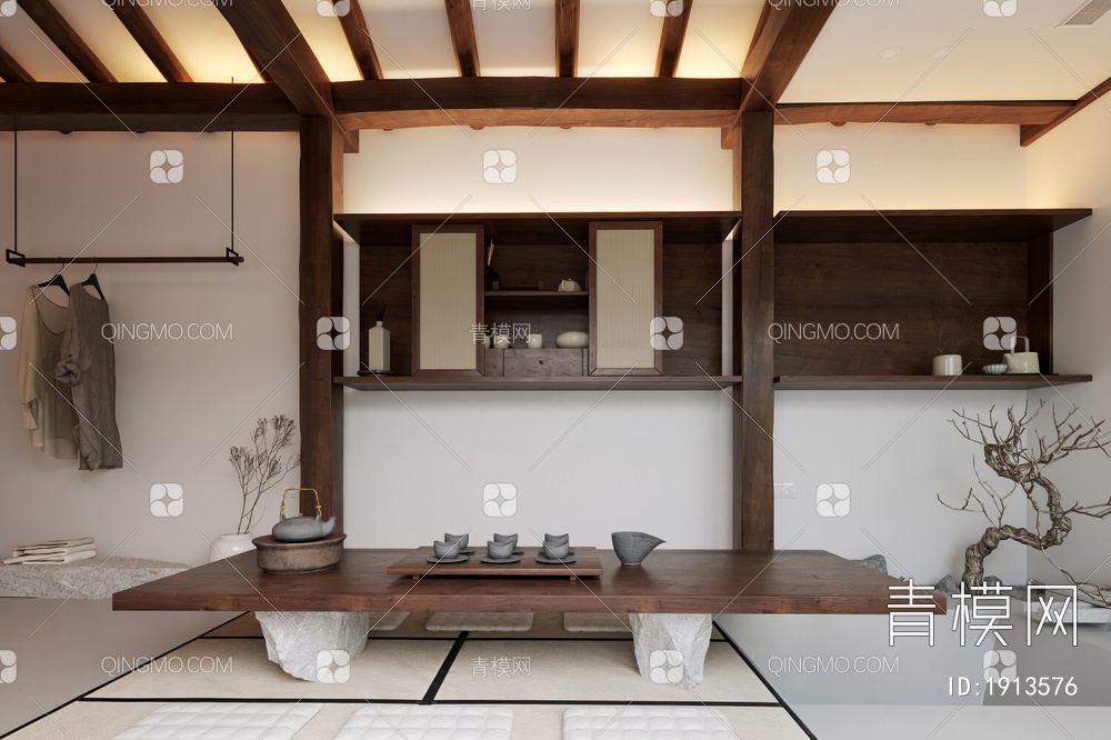 极简主义室内卧室，茶室3D模型下载【ID:1913576】