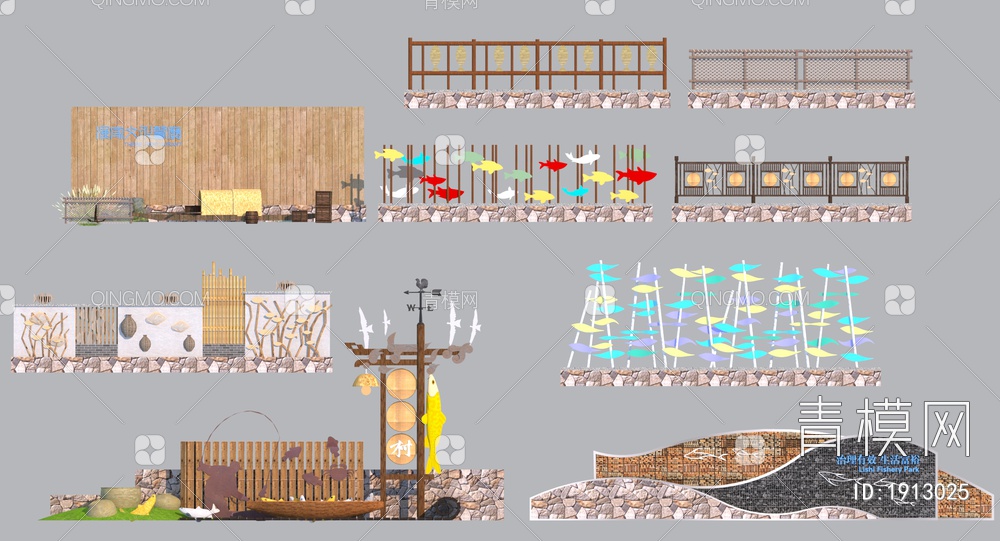 渔文化景墙3D模型下载【ID:1913025】
