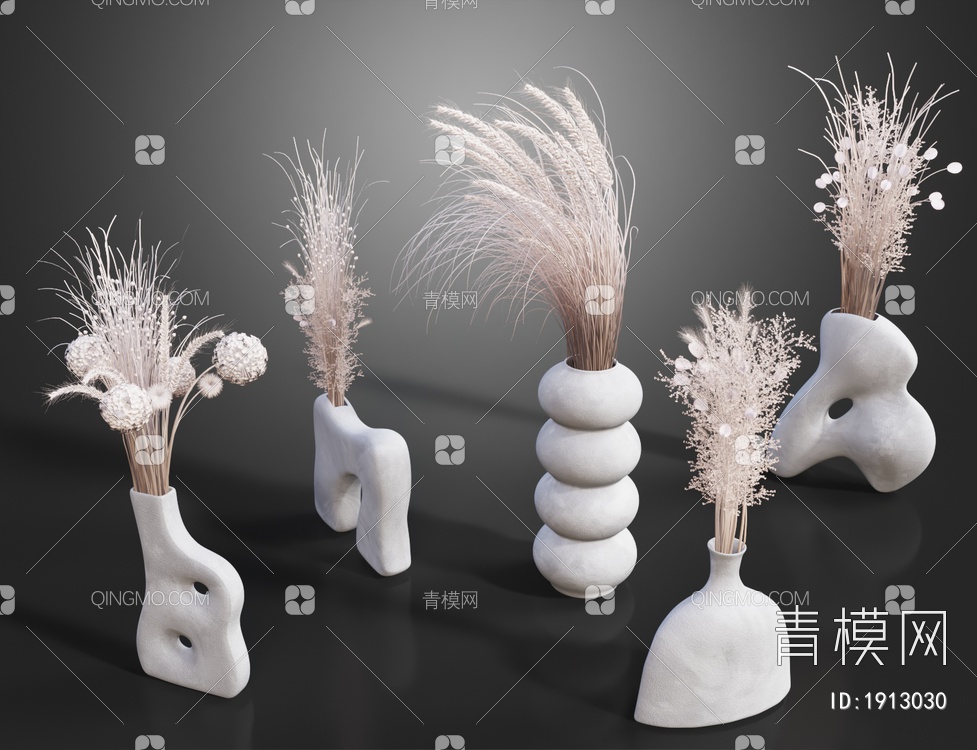 干花芦苇花瓶3D模型下载【ID:1913030】